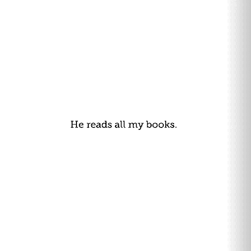 an interior page of a storybook with the text 'he reads all my books'